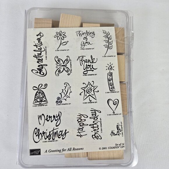 Stampin' Up! "A Greeting For All Reasons" Set of 14 Unused Rubber Stamps Wood - Picture 1 of 7